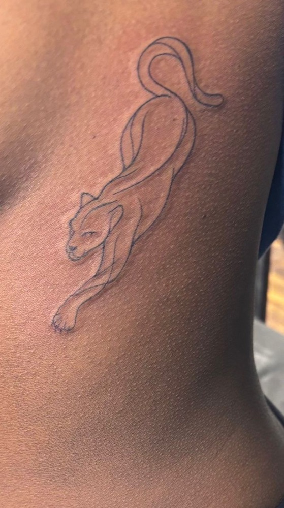 Fineline panther tattoo on the ribs by Gina, Abule-Egba